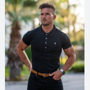 Father Sons Classic Polo with Silver Metal Emblem Black Size 3XL
